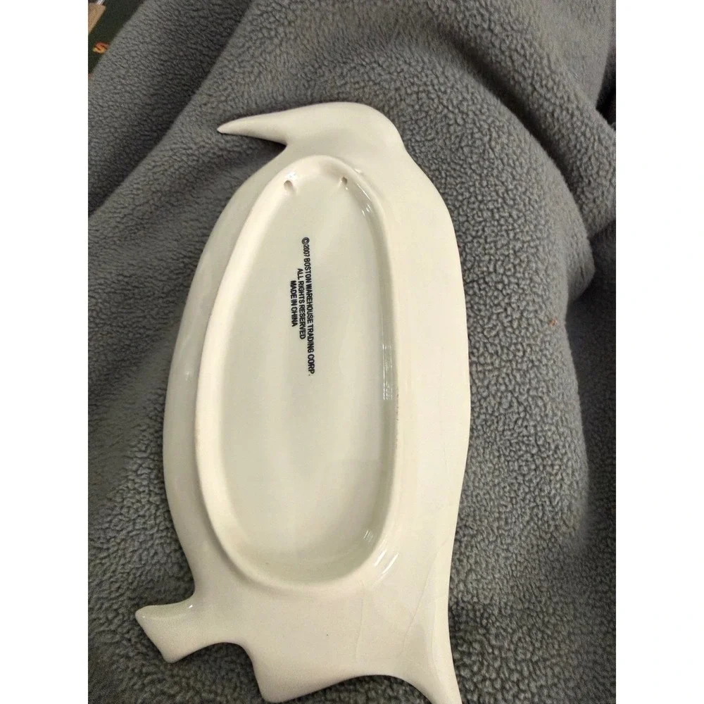 Boston Warehouse Penguin Ceramic Tidbit Trinket Dish Black White‎ Coastal Decor